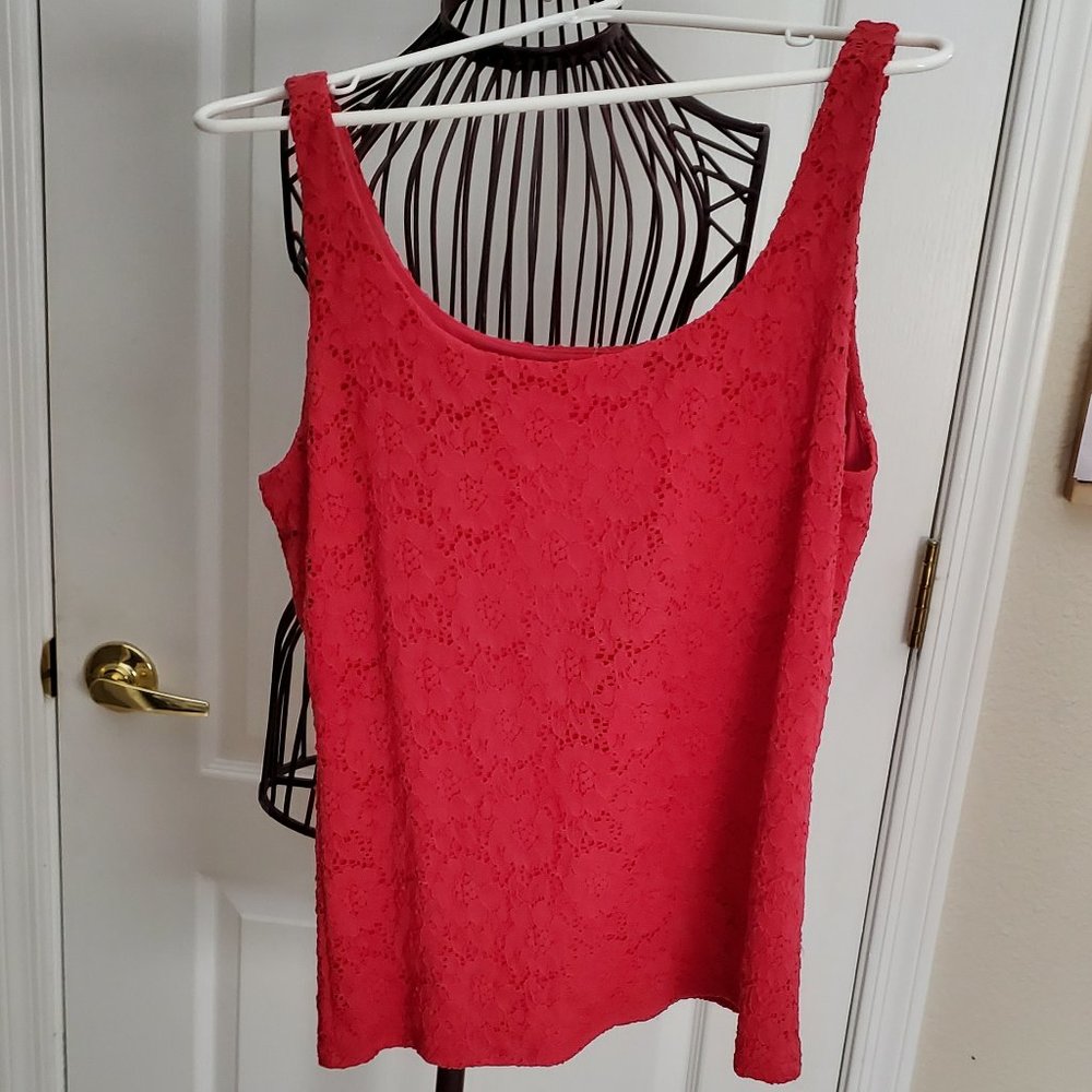 NWT "White House Black Market" Women's Large Red Tank Top Lace Lined Sleeveless